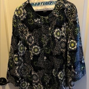 Chico's Black and Green Patterned Blouse